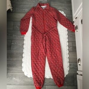 Vintage G Caseratti Originals Red Quilted Floral Zippered PJ Jumpsuit Onesie M